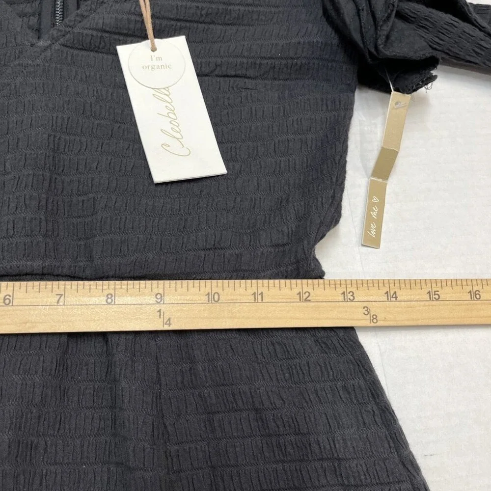 Cleobella Brigitta Mini Dress Black Surplice Fitted Ruffle Puff Sleeve Size S‎
